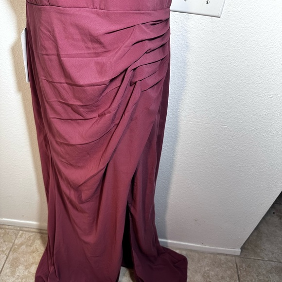 Azazie Galicia Mermaid High Neck Pleated Stretch Chiffon Leg Slit Dress NWT 10 - Picture 8 of 16